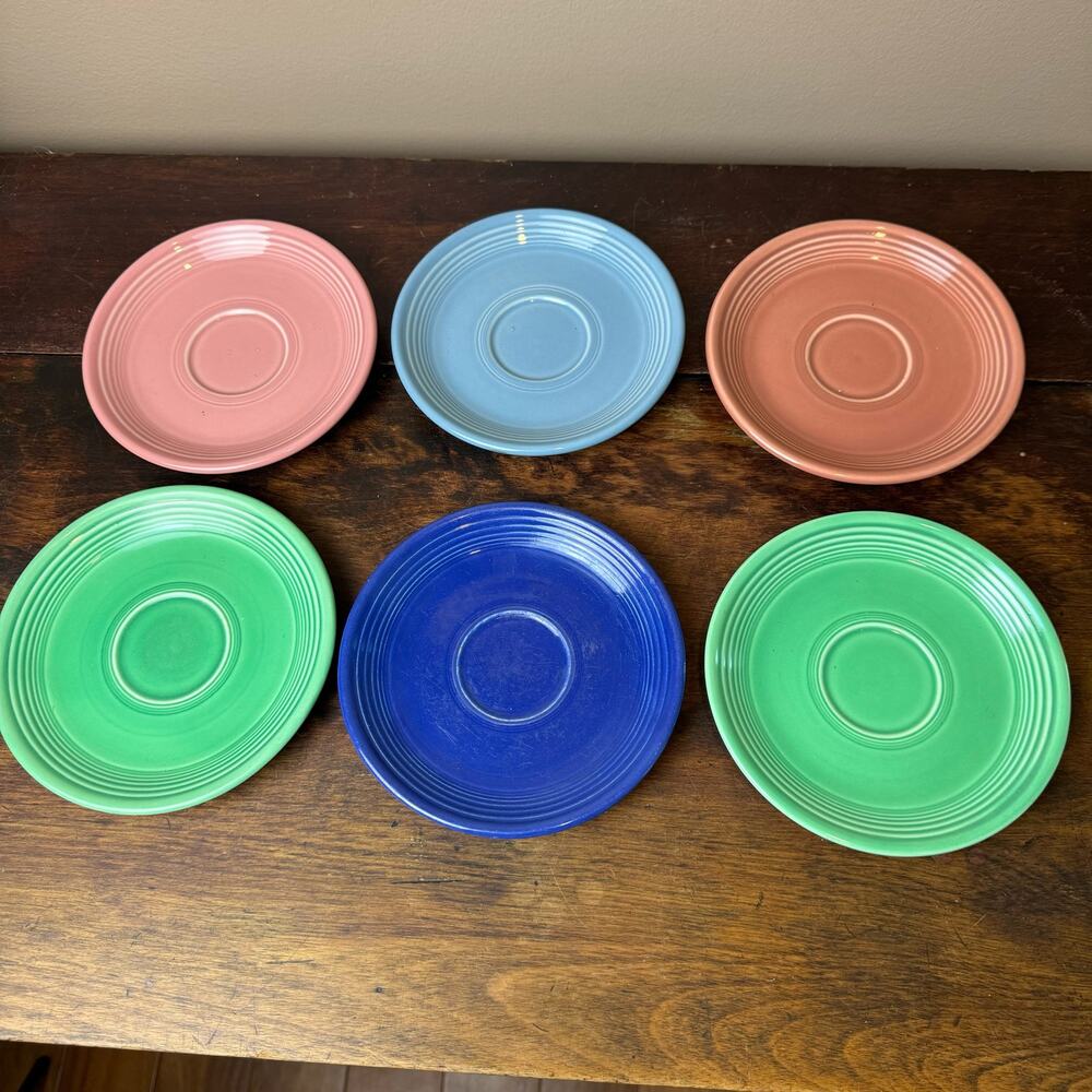 Fiesta Fiestaware Set of 6 Original Vintage Post 1986 Saucers Light Green Rose